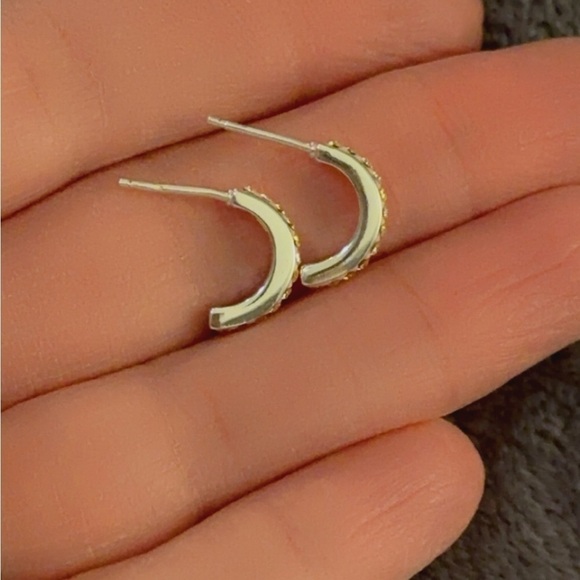 Sterling Silver Dainty Crystal Semi Hoops in Peach - Picture 6 of 7